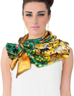 [product type] | 100% Luxury Square Silk Scarf - Gustav Klimt's Artwork | Dahlia