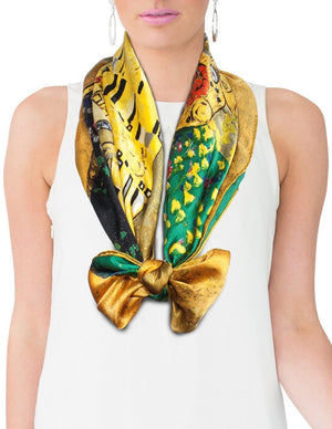 [product type] | 100% Luxury Square Silk Scarf - Gustav Klimt's Artwork | Dahlia