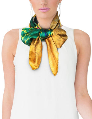 [product type] | 100% Luxury Square Silk Scarf - Gustav Klimt's Artwork | Dahlia