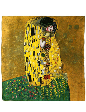 [product type] | 100% Luxury Square Silk Scarf - Gustav Klimt's Artwork | Dahlia