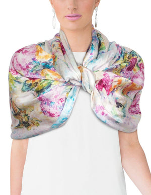 [product type] | 100% Luxury Long Silk Scarf Shawl - Watercolor Painting | Dahlia