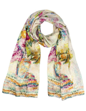 [product type] | 100% Luxury Long Silk Scarf Shawl - Watercolor Painting | Dahlia