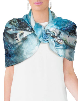 [product type] | 100% Luxury Long Silk Scarf Shawl - Watercolor Painting | Dahlia