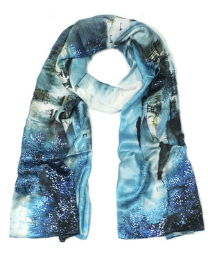 [product type] | 100% Luxury Long Silk Scarf Shawl - Watercolor Painting | Dahlia