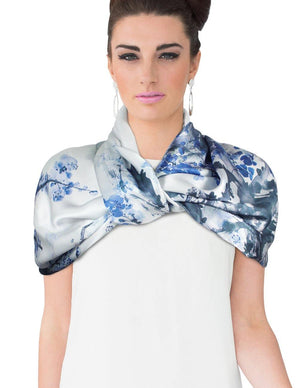 [product type] | 100% Luxury Long Silk Scarf Shawl - Watercolor Painting | Dahlia