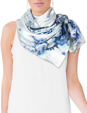 [product type] | 100% Luxury Long Silk Scarf Shawl - Watercolor Painting | Dahlia