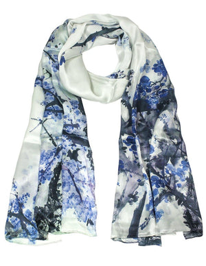 [product type] | 100% Luxury Long Silk Scarf Shawl - Watercolor Painting | Dahlia