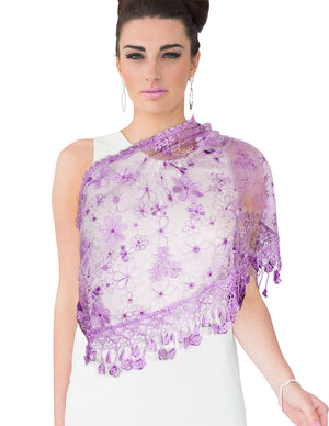 Floral Sequin Lace Triangle Evening Scarf