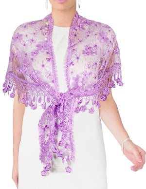 Floral Sequin Lace Triangle Evening Scarf