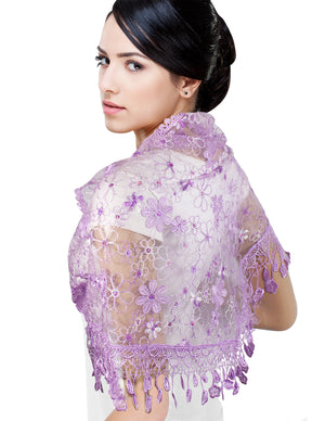 Floral Sequin Lace Triangle Evening Scarf