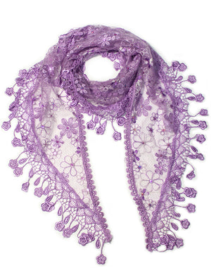 Floral Sequin Lace Triangle Evening Scarf