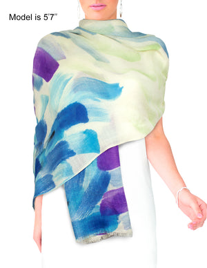 Wool Blend Scarfs, Wraps, and Shawls, Hand Painted Flowers