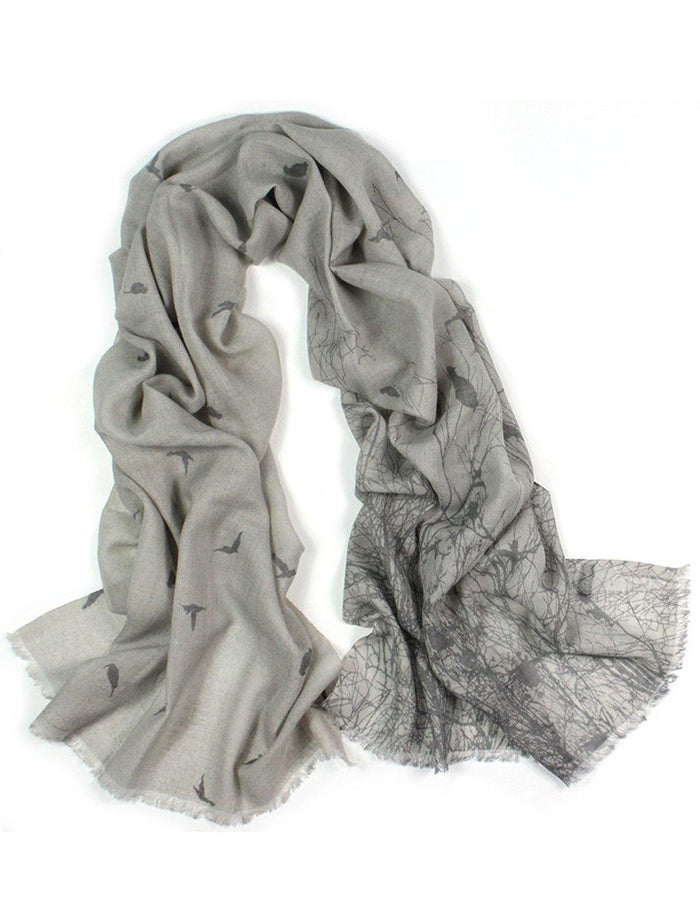 100% Wool Scarfs Wraps and Shawls Flying Birds in Tree