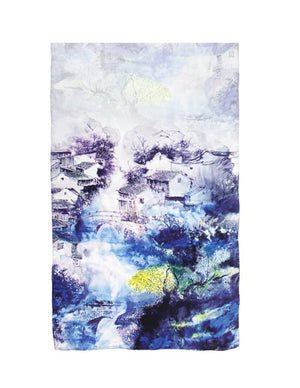 [product type] | 100% Luxury Long Silk Scarf Shawl - Watercolor Painting | Dahlia