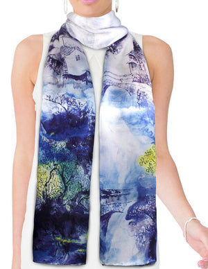 [product type] | 100% Luxury Long Silk Scarf Shawl - Watercolor Painting | Dahlia