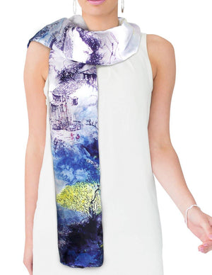 [product type] | 100% Luxury Long Silk Scarf Shawl - Watercolor Painting | Dahlia