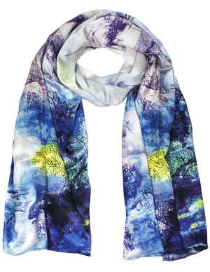 [product type] | 100% Luxury Long Silk Scarf Shawl - Watercolor Painting | Dahlia