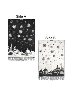 Reversible Long Scarf Shawl Snowflake Winter Wonderland