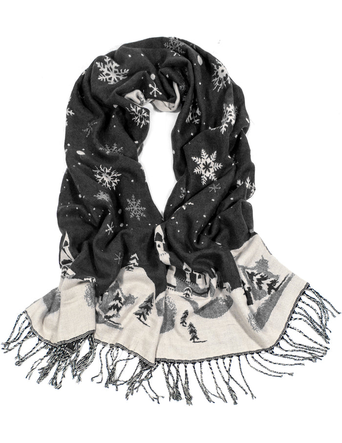 Reversible Long Scarf Shawl Snowflake Winter Wonderland