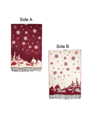 Reversible Long Scarf Shawl Snowflake Winter Wonderland