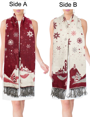 Reversible Long Scarf Shawl Snowflake Winter Wonderland