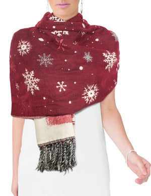 Reversible Long Scarf Shawl Snowflake Winter Wonderland