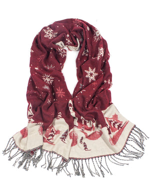 Reversible Long Scarf Shawl Snowflake Winter Wonderland