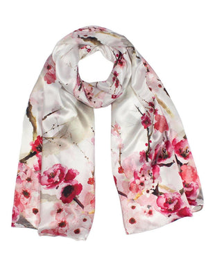 [product type] | 100% Luxury Long Silk Scarf Shawl - Watercolor Painting | Dahlia