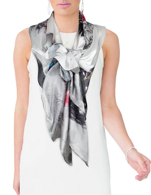 [product type] | 100% Luxury Long Silk Scarf Shawl - Watercolor Painting | Dahlia