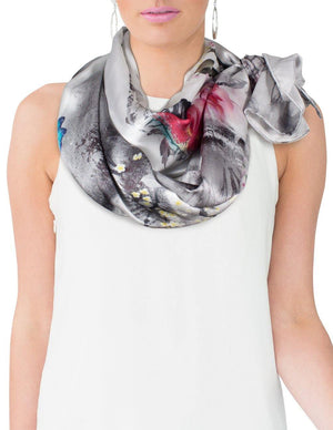 [product type] | 100% Luxury Long Silk Scarf Shawl - Watercolor Painting | Dahlia