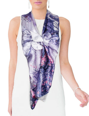 [product type] | 100% Luxury Long Silk Scarf Shawl - Watercolor Painting | Dahlia