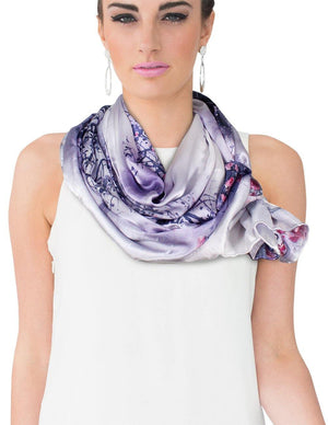 [product type] | 100% Luxury Long Silk Scarf Shawl - Watercolor Painting | Dahlia