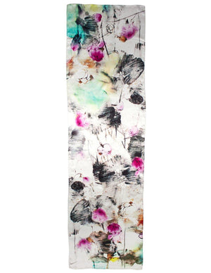 [product type] | 100% Luxury Long Silk Scarf Shawl - Watercolor Painting | Dahlia