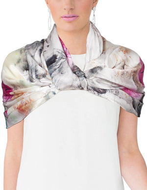 [product type] | 100% Luxury Long Silk Scarf Shawl - Watercolor Painting | Dahlia