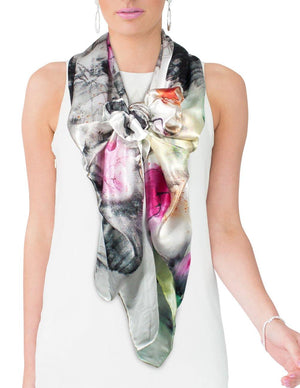 [product type] | 100% Luxury Long Silk Scarf Shawl - Watercolor Painting | Dahlia