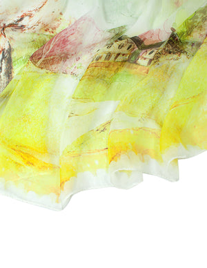 [product type] | Dahlia Women's 100% Long Sheer Silk Scarf - Colorful Flower Design | Dahlia