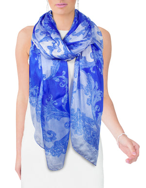 [product type] | Dahlia Women's 100% Long Sheer Silk Scarf - Colorful Flower Design | Dahlia