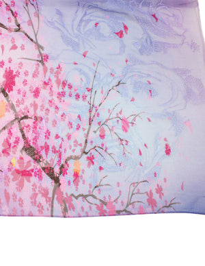 Dahlia Women's 100% Long Sheer Silk Scarf - Embroidered Flower Blossom - Purple