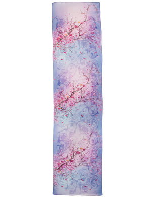 Dahlia Women's 100% Long Sheer Silk Scarf - Embroidered Flower Blossom - Purple