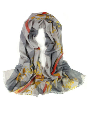 100% Wool Scarfs Wraps and Shawls Golden Leaf on Plaid - Dahlia