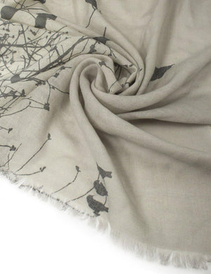 100% Wool Scarfs Wraps and Shawls Flying Bird Tree Branch - Dahlia