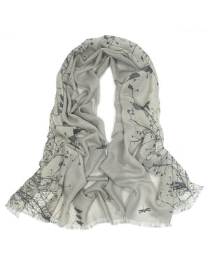 100% Wool Scarfs Wraps and Shawls Flying Bird Tree Branch - Dahlia