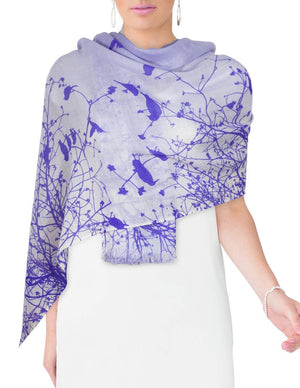 100% Wool Scarfs Wraps and Shawls Flying Bird Tree Branch - Dahlia