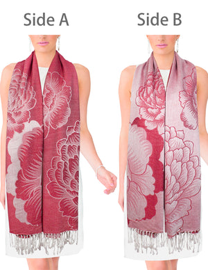 Rayon Scarf Shawl Reversible Large Peony Flowers