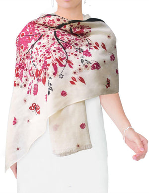 100% Wool Scarfs Wraps and Shawls Spring Butterfly Blossom Tree - Dahlia