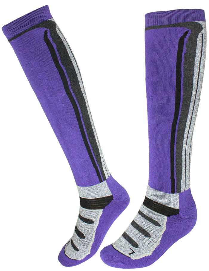 Dahlia Ski Socks - Knee High Striped Violet/Gray - Violet
