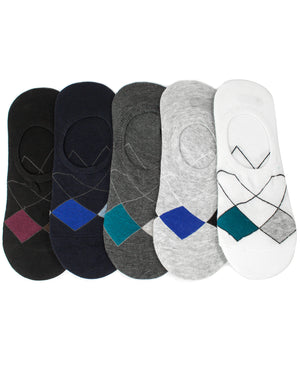 [product type] | Dahlia Men's Low Cut Casual Loafer Liner Socks - Assorted Argyle Pattern, 5 Pack | Dahlia