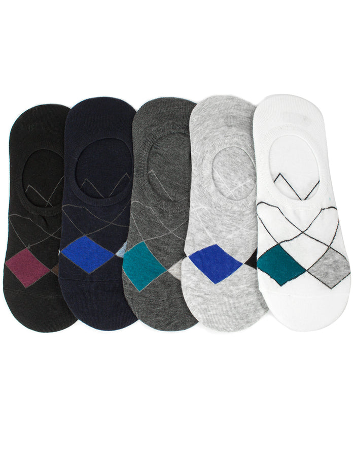 Dahlia Men's Low Cut Casual Loafer Liner Socks - Assorted Argyle Pattern, 5 Pack