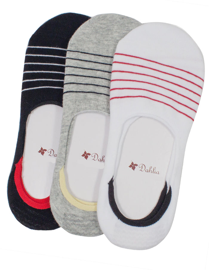 Dahlia Men's Low Cut Casual Loafer Liner Socks - Assorted Stripe Pattern - 3 Pack