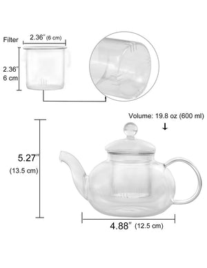 [product type] | Dahlia Borosilicate Glass Tea Gift Set (Teapot w Infuser + 6 Colored Glass Handle Teacups) | Dahlia